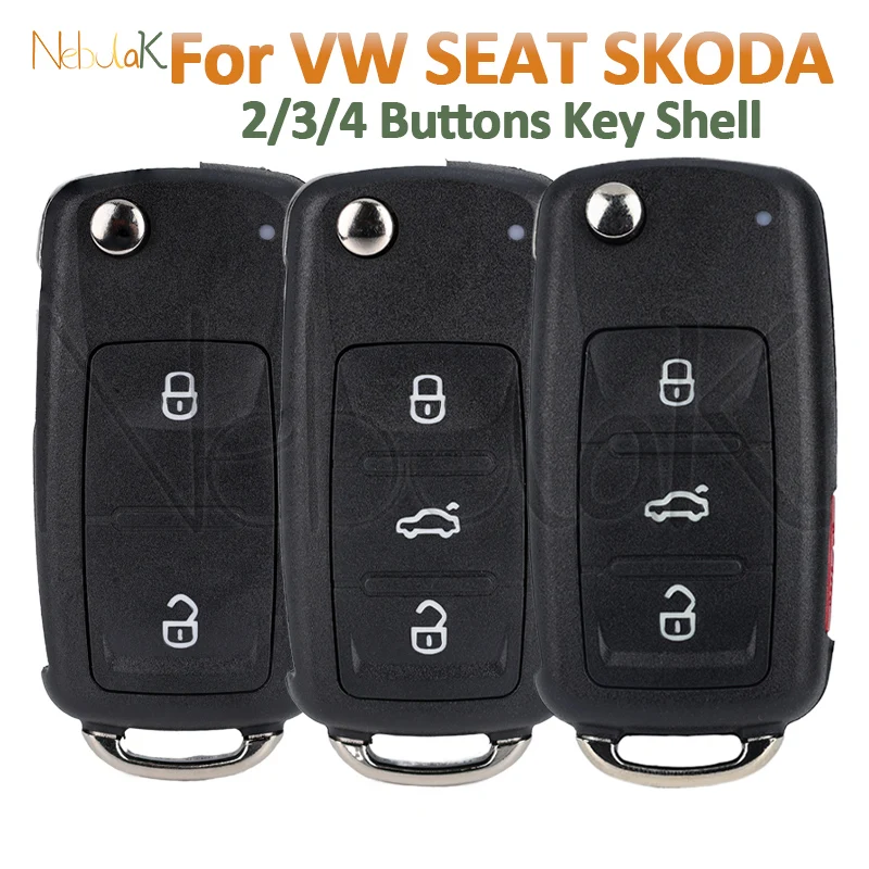 Folding Flip Fob Shell Case For Skoda Octavia VW Volkswagen Tiguan Passat CC Golf Mk6 SEAT 5K0837202AD Car Key Housing Cover