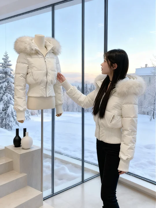 

Winter 2025 Women's Thiened ort Cotton Jaet Pink Versatile Cotton Padded Outerwear Commute Sle Korean Fit Zipper Closure