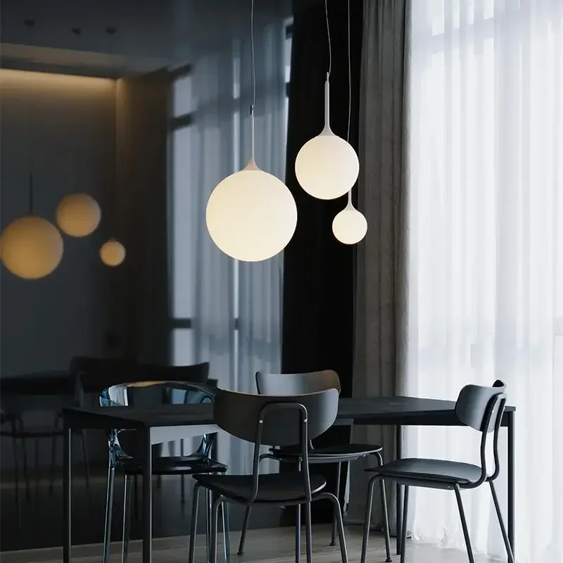 

Italian Design Glass Suspension Pendant Light White Ball Ceiling Hanging Lamp for Living Dining Room