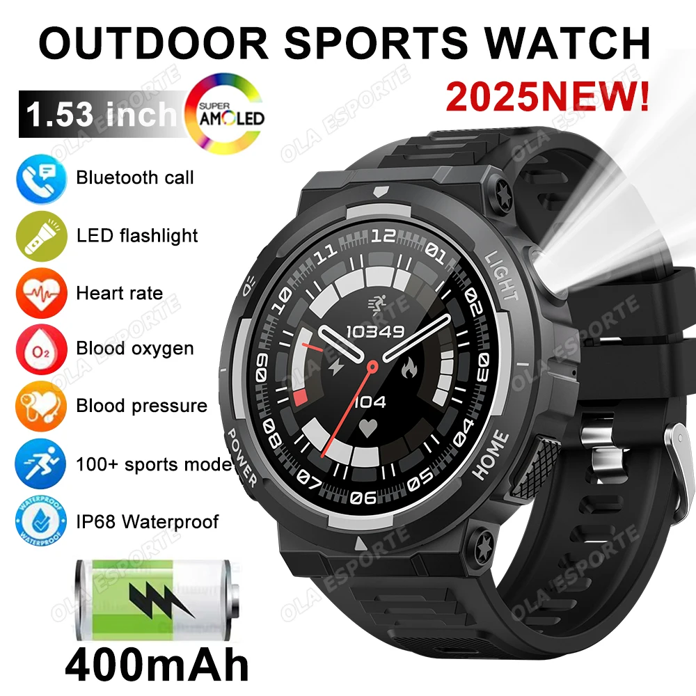

Светодиодные умные часы для занятий спортом на открытом воздухе, IP68, водонепроницаемые, 1,53-дюймовый HD AMOLED-экран, умные часы для звонков, здоровья, мониторинг сердечного ритма, аккумулятор 400 мАч