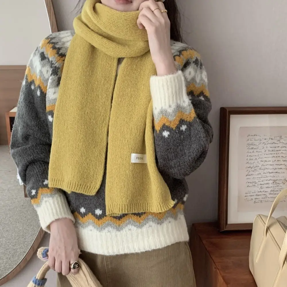 

Thicken Letter Wool Scarf Cashmere Shawl Wool Scarves Knitted Scarf Solid Color Long Shawl Winter Cashmere Scarves Student