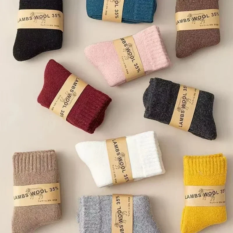 35% Wool Warm Kids Sock for Boy Girl Solid Color Simplicity Fashion Calf Sock for Children Autumn Winter Warm Furry Wool Sock