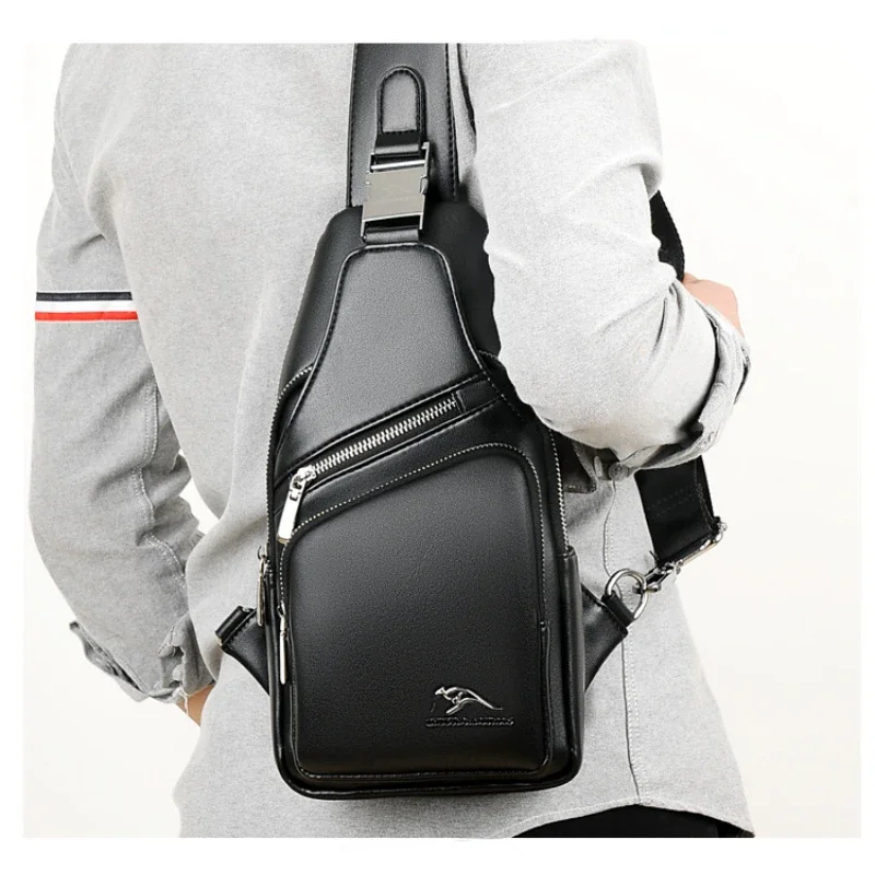 Kangaroo Brand Men\'s Chest Bag 2024 Fashion Pu Leather Sling Side Male Crossbody Bags Business Designer Shoulder Bag for Husband