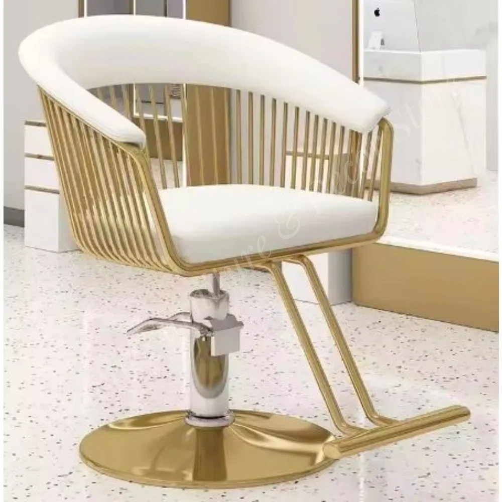 Light Luxury Metal Perforated Armrest Haircut Chair, Hydraulic Height-Adjustable Commercial Salon Hair Cutting Chair