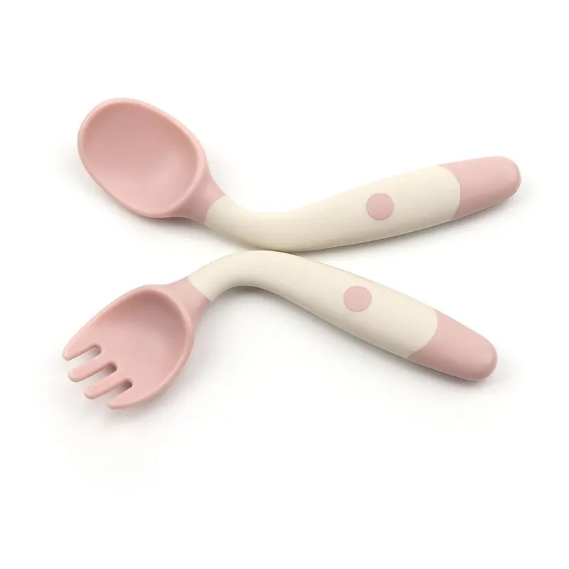 Heat Resistant Food Flexible PP Baby Rotatable Training Spoon and Fork Feeding Spoons