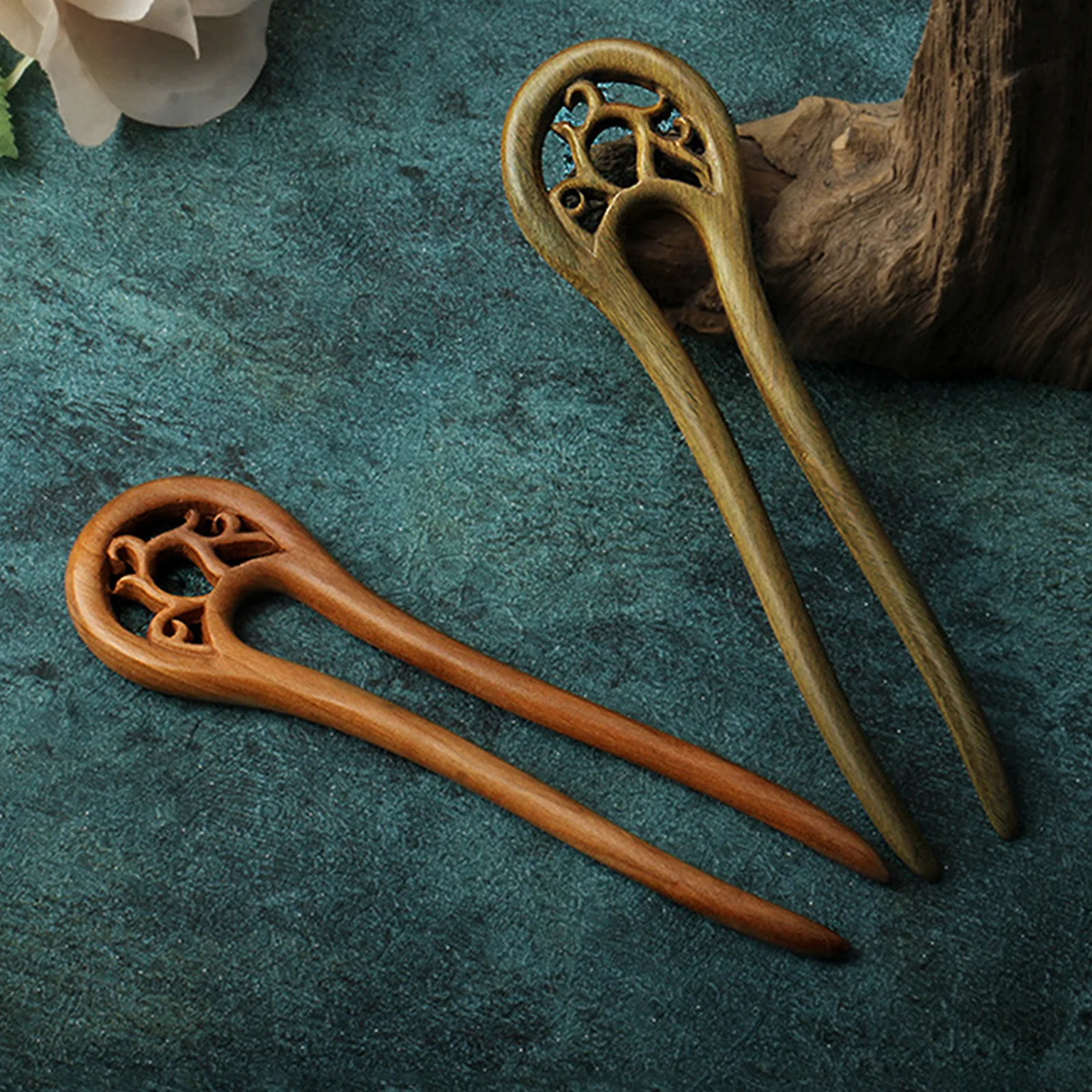 

U-Shaped Double Forks Hair Chopsticks Sandalwood Double Forks Hair Accessories for Cheongsam Han Clothes Tea Wear