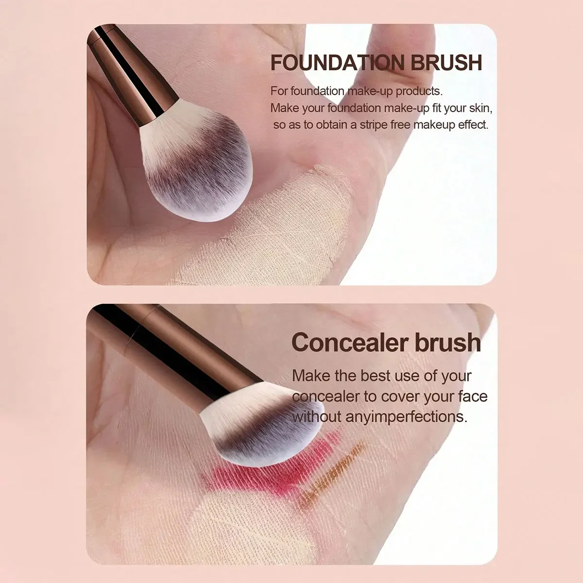 Set di pennelli per trucco professionale da 7 pezzi, include: 4 pennelli per il viso a doppia estremità, 1 pennello angolato, 1 pennello per fondotinta con manico corto,