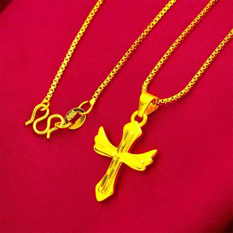 Zylax Jewelry Cross Fashion Necklace Women's 24K Gold AU999 - Genuine value-preserving AU999, timeless cross style, for gifting