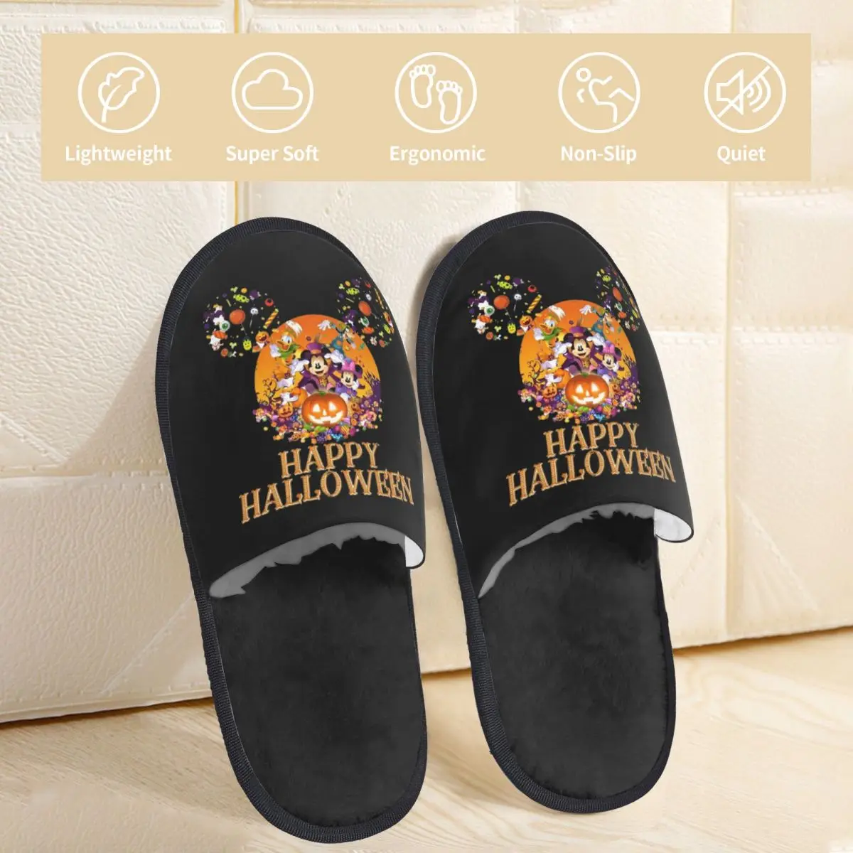 Happy Halloween Disney Bedroom Slippers with Memory Foam Slipper Gift for Women Men House Shoes with Anti-Skid Sole