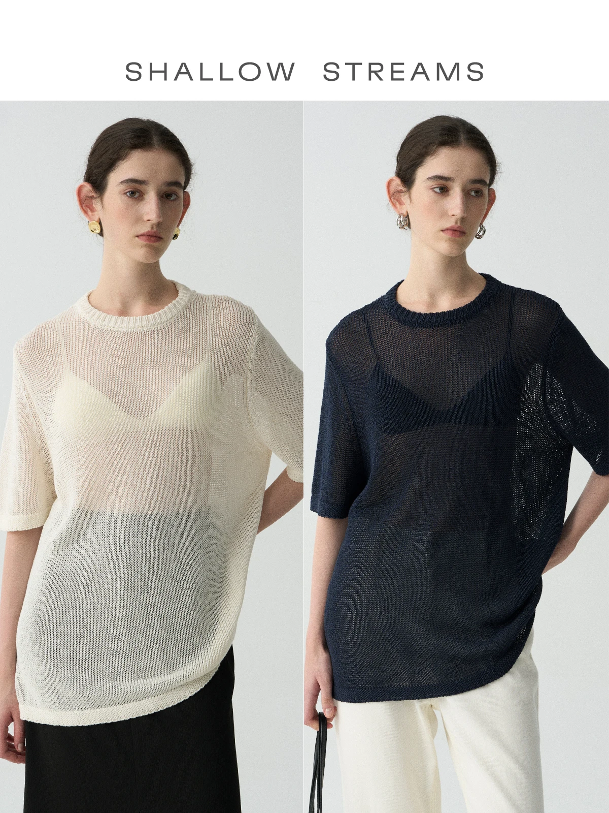 

Lu Lace Loose Knitted Top Women's ort Sve T-irt Summer Cool Sensation Casual Sle Soft Fabric round Ne Design