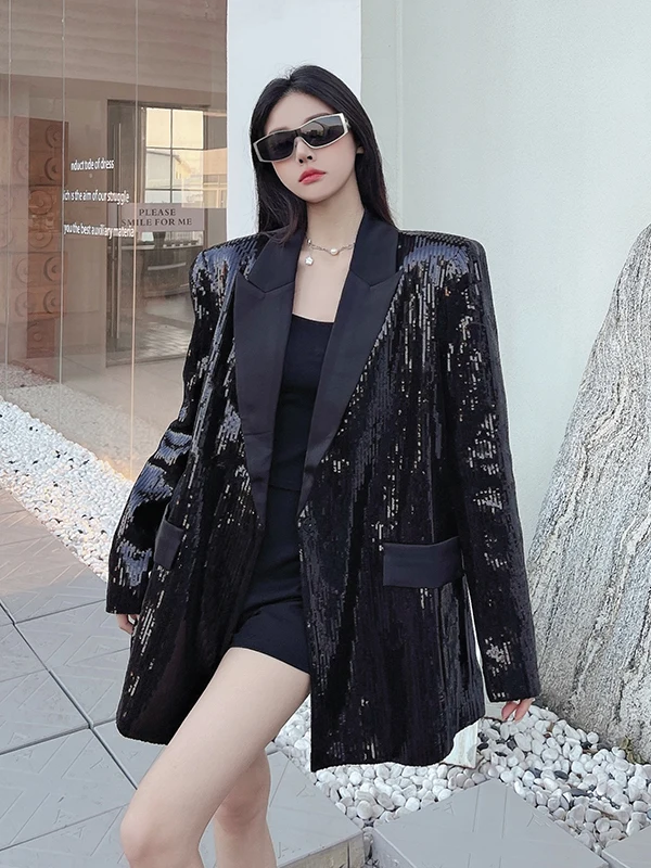 

Heavyweight Design Bla Sequin Suit Jaet Performance Clothing Loose Women's Busin Casual Wedding Everyday Faion