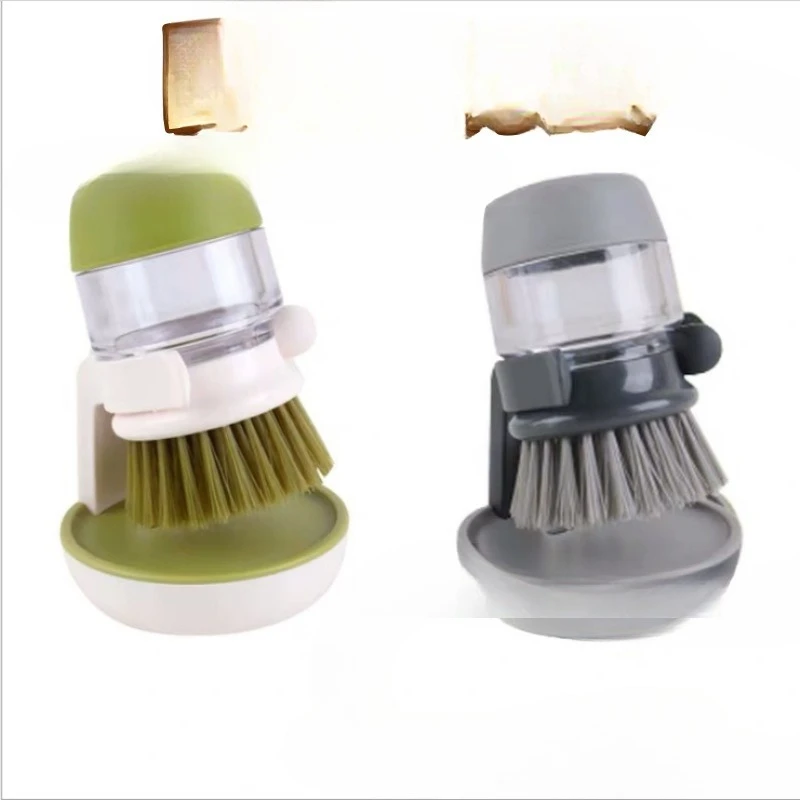 Press Dispenser Kitchen Cleaning Brush, Soap-Adding Scrubber for Dishes/Pots,Reservoir with Non-Drip Valve