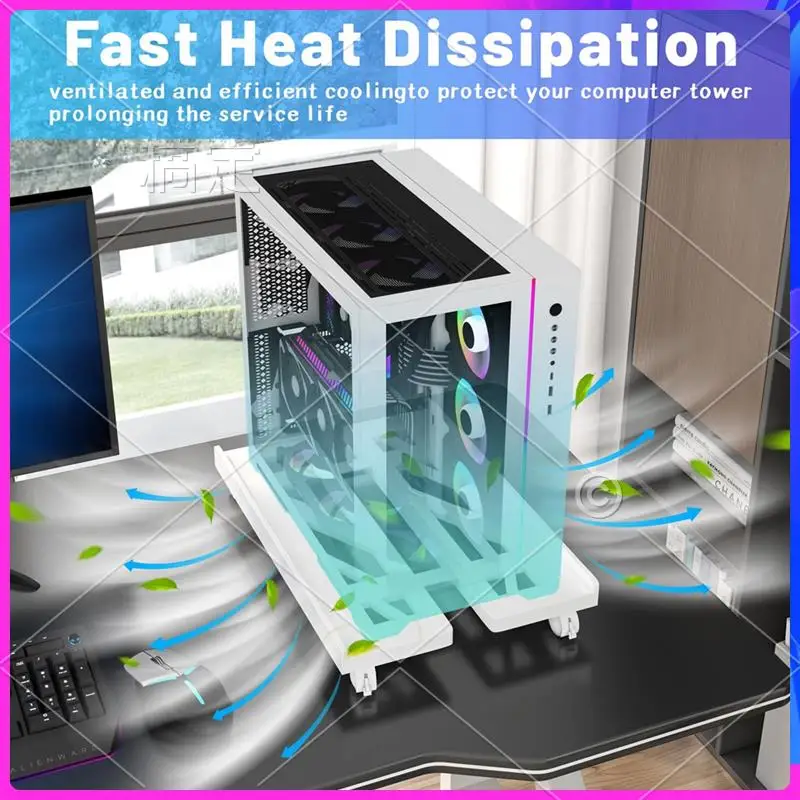 ABT-Adjustable Computer Stand PC Tower Stand With 4 Caster Wheels Fits Most PC, Under Desk Holder