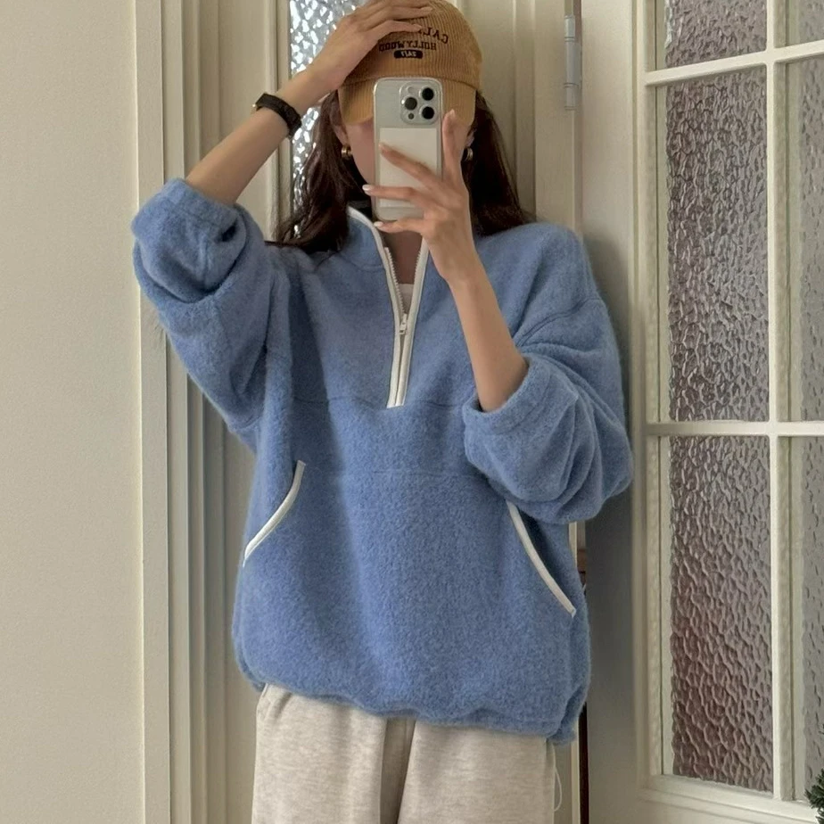 Faionable سستة البلوز ملابس خارجية دافئة الخريف الشتاء تصميم الشعور الأعلى العصرية الشارع Sle الكورية Faion المرأة سترة