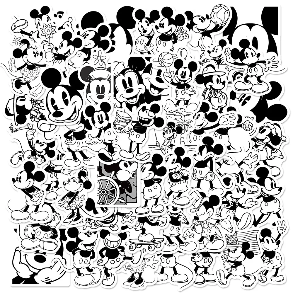 

10/30/50pcs Disney Anime Black White Mickey Mouse Stickers Funny Cartoon Graffiti Decals Cute Sticker DIY Notebook Fridge Laptop