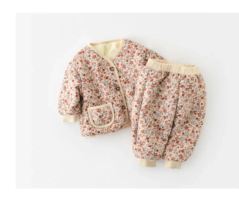 OLEKID 2026 Winter Baby Warme Kleidungssets Niedlicher Leoparden-Blumen-Mantel + Hose 2-teiliger Anzug Vintage Baby Mädchen Outfits Säuglings-Jacken-Set – Detail 4