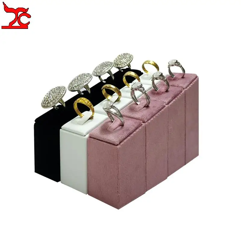 Bevel Ring Organizer Rack 8Pcs/lot Jewelry Counter Rings Display Props Velvet and Leather Available Rings Set Display Stand