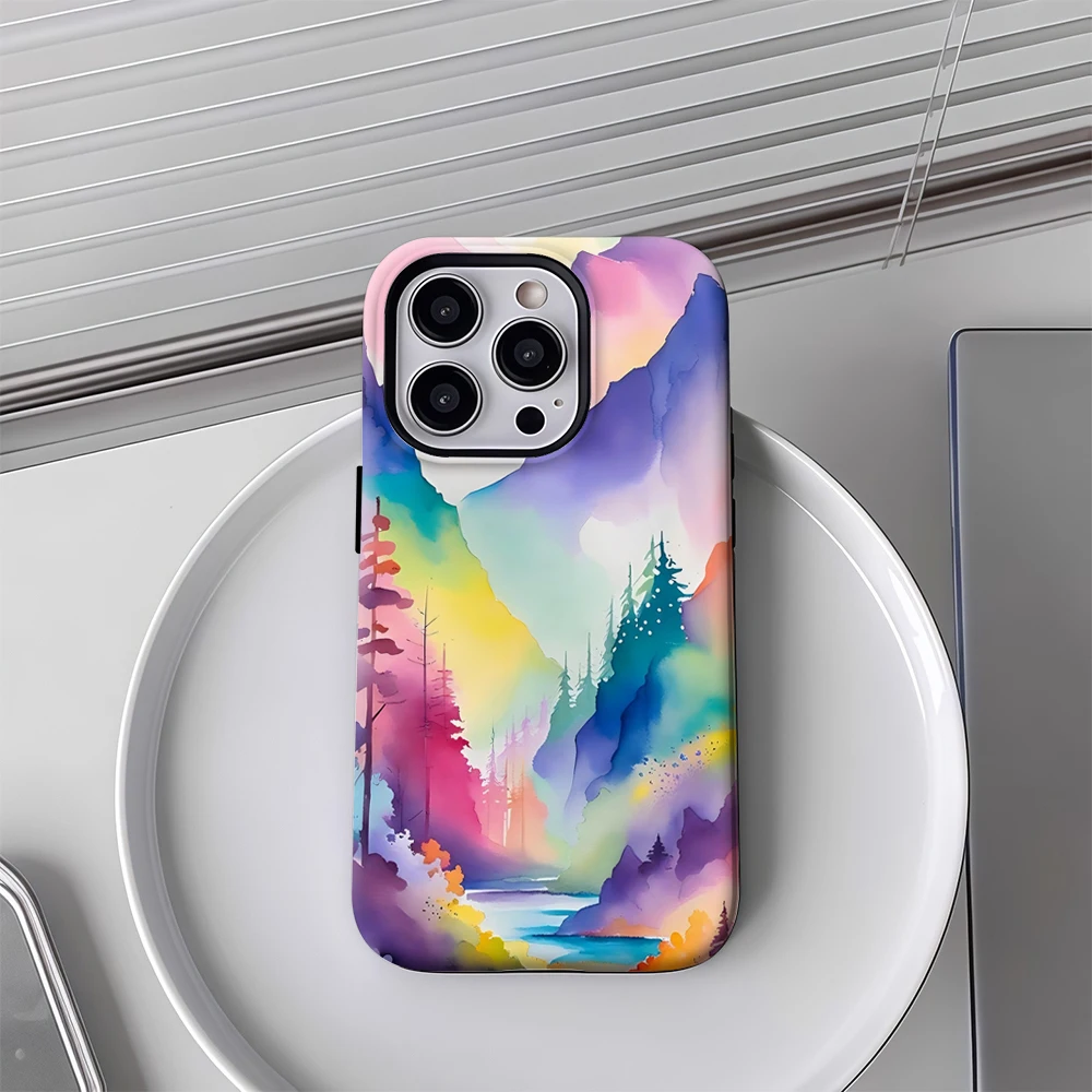 Watercolor Mountains Phone Case for Samsung Galaxy S20 S23 S24 S25 S26 FE Plus Ultra Edge 4G 5G Luxury Double-layer Back Cover