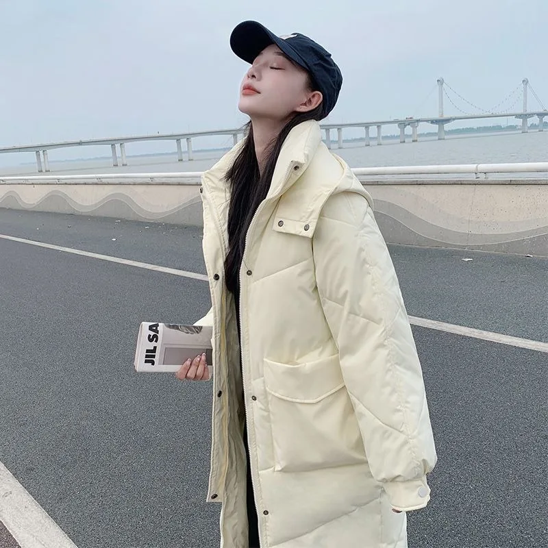 2023 New Women Down Cotton Coat Winter Jacket Female Mid Length Version Cotton Parkas Loose Hooded Outwear Tide Thick Overcoat