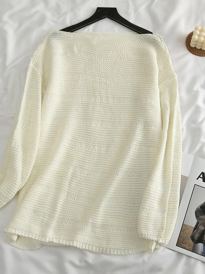 

Slimming Effect Loose Lazy Women's Sweater 2023 New Pure Color Simple One-oulder Long Sve Knitted irt Trendy Sle