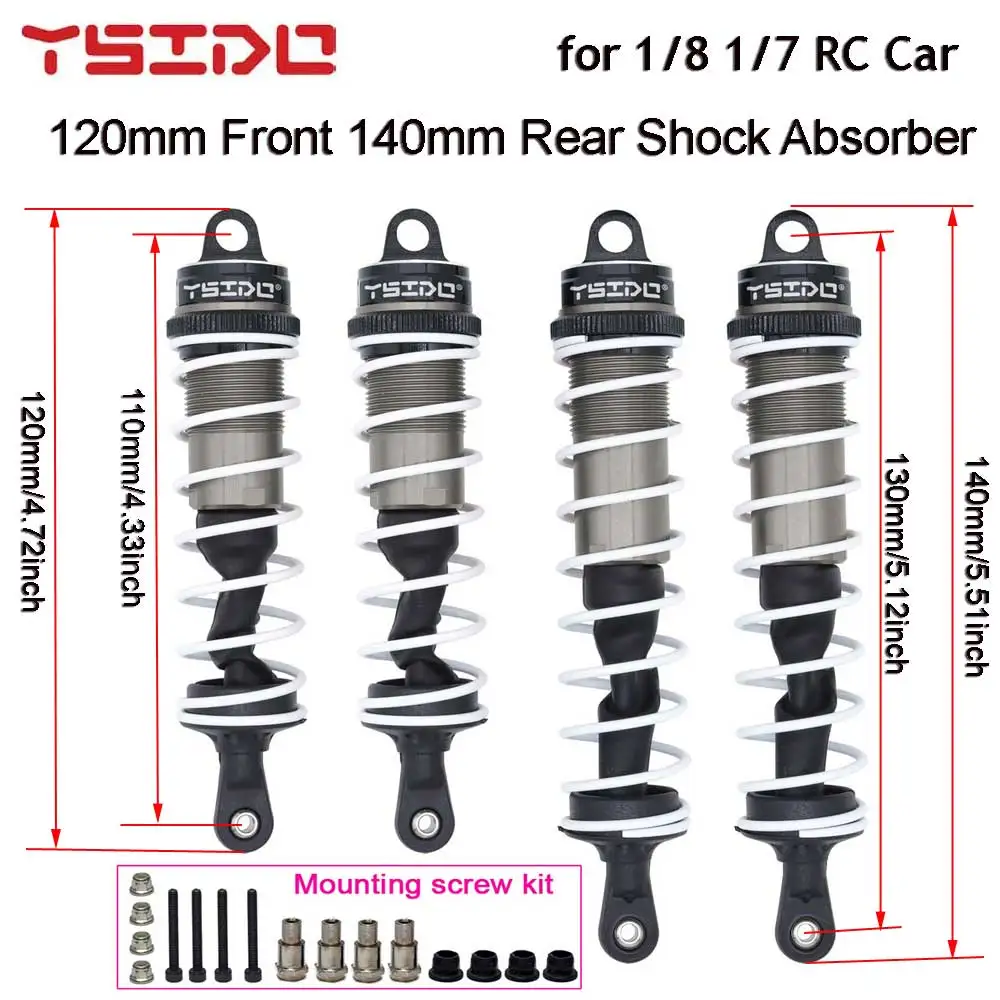 YSIDO Shock Absorber Damper Suspension 120mm Front 140mm Rear for 1/8 1/7 JLB HSP EM Racing DHK HPI Redcat LRP ZD Racing Hongnor