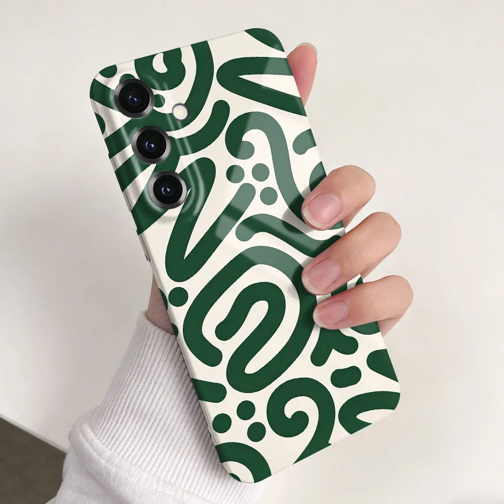 Green Abstract Line Case For Samsung A55 54 53 52 71 73 12 13 14 15 16 17 23 25 26 32 34 35 36 Hard PC Phone Cover Capa Coque