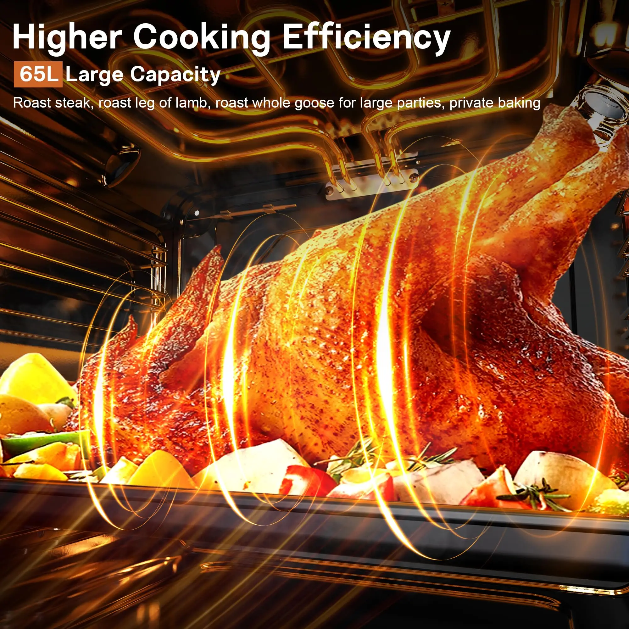 فرن كارينير الكهربائي، فرن 65 لتر، فرن مدمج مع ملحقات، تحكم في المقبض مع 4 وظائف 2200 وات، توصيل وتشغيل بعرض 220 فولت 60 سم