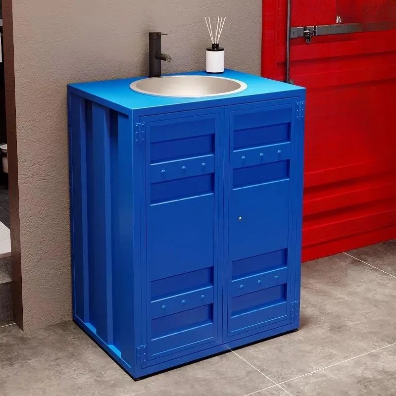 Modern Industrial Style Small Rectangular Floor Standing Toilet Cabinet with Integrated Painted Board Column Simple Bathroom