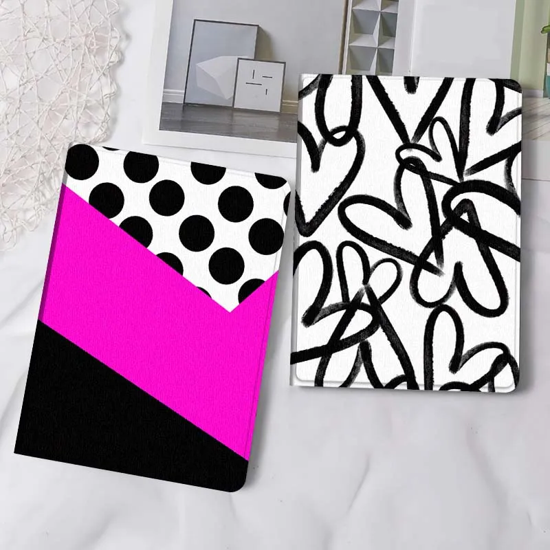 

Черный чехол для планшета с розовыми полосками и точками для Apple iPad Air Pro mini 1 2 3 4 5 6 7 8 9 11 M2 M3 M5 M4 5-го 6-го 7-го 10-го 11-го поколений