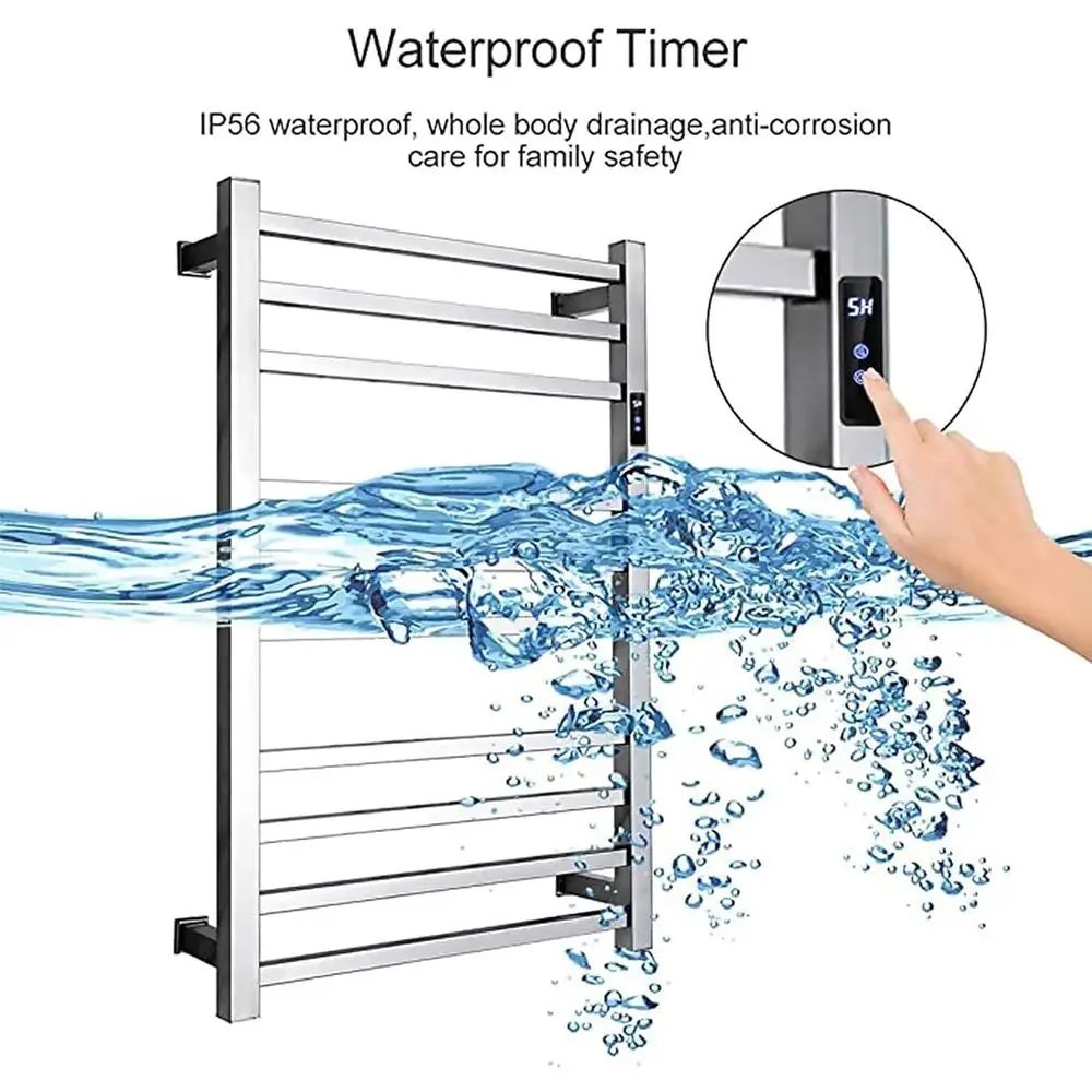 타이머가 있는 전기 타월 워머, 벽걸이형 10바 스마트 전기 타월 랙 스테인리스 스틸 가열 타월 레일 88W 저전력