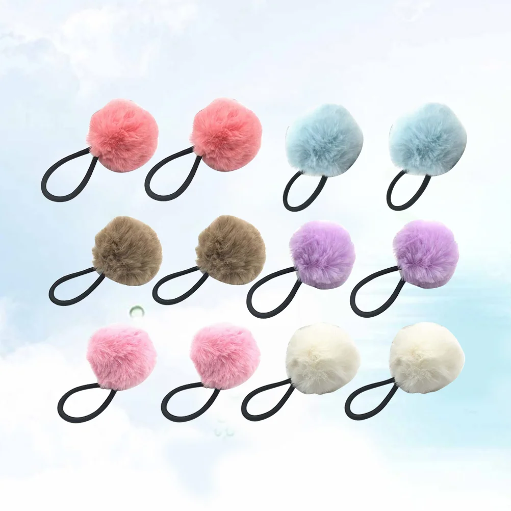 12 Pcs Silk Hair Ties Elastic Women Stretch Band Bracelet Headband Fluffy Ball Ponytail Holder Miss