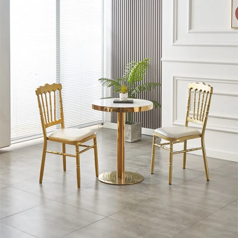 #Metal Castle-Style Napoleon Dining Chair with Leather Upholstery for Wedding Restaurant Hotel