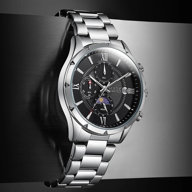MARK FAIRWHALE Business Casual Men's Wristwatch High Transparency Coating Lens Metal Case Fashion Quartz Watch