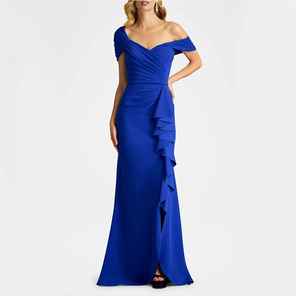 One-Shoulder-Abendkleid für Damen, Meerjungfrau, formelles Partykleid, Königsblau, bodenlang, Saudi-Kleid, ärmelloses Ballkleid