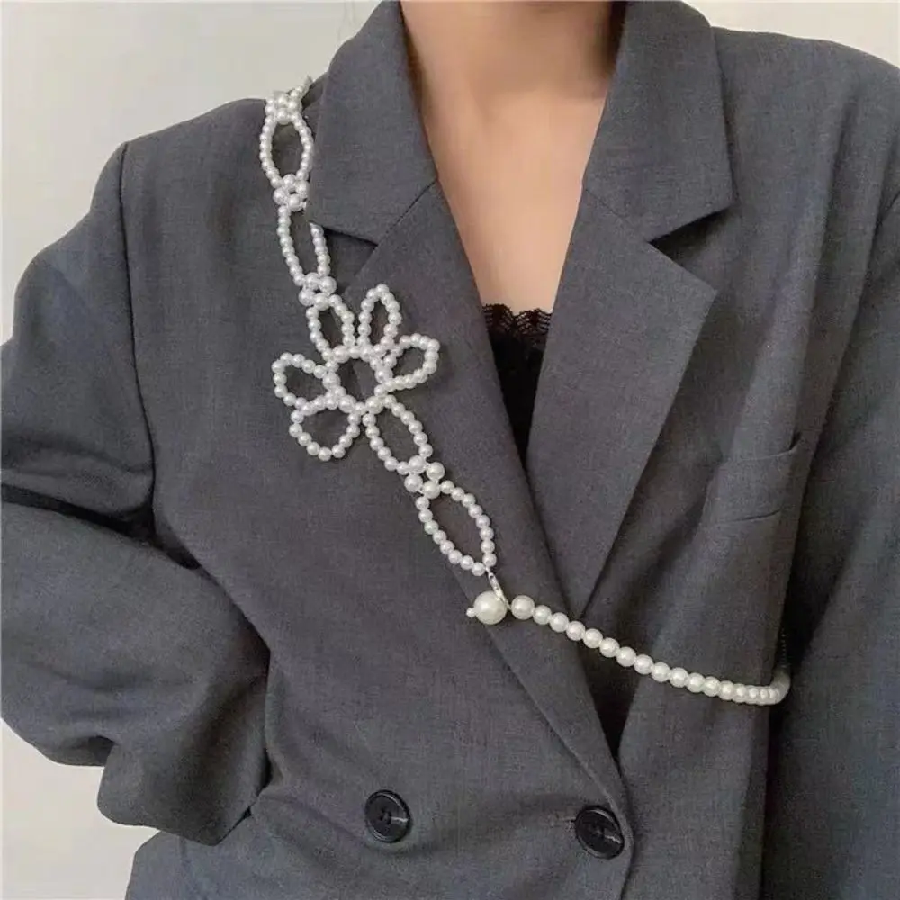 

New Decoration Strap Flower Pearl Belt Waistband Pearl Flower Chain Belts White Waist Chain Ladies