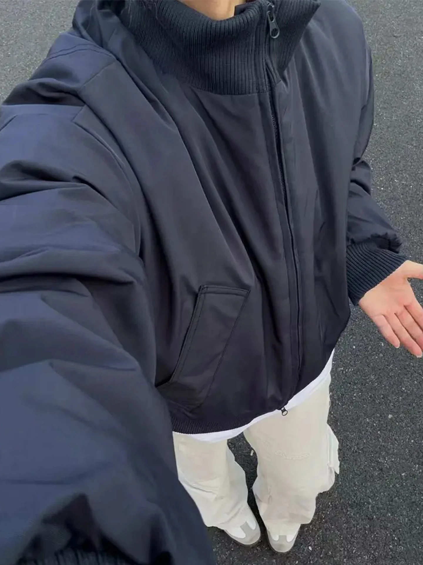 

Cleanfit Royal Blue Pilot Jaet Cotton Men's ort Stand Collar down Cotton Coat Outerwear Warm Thiened Long Sve Zipper