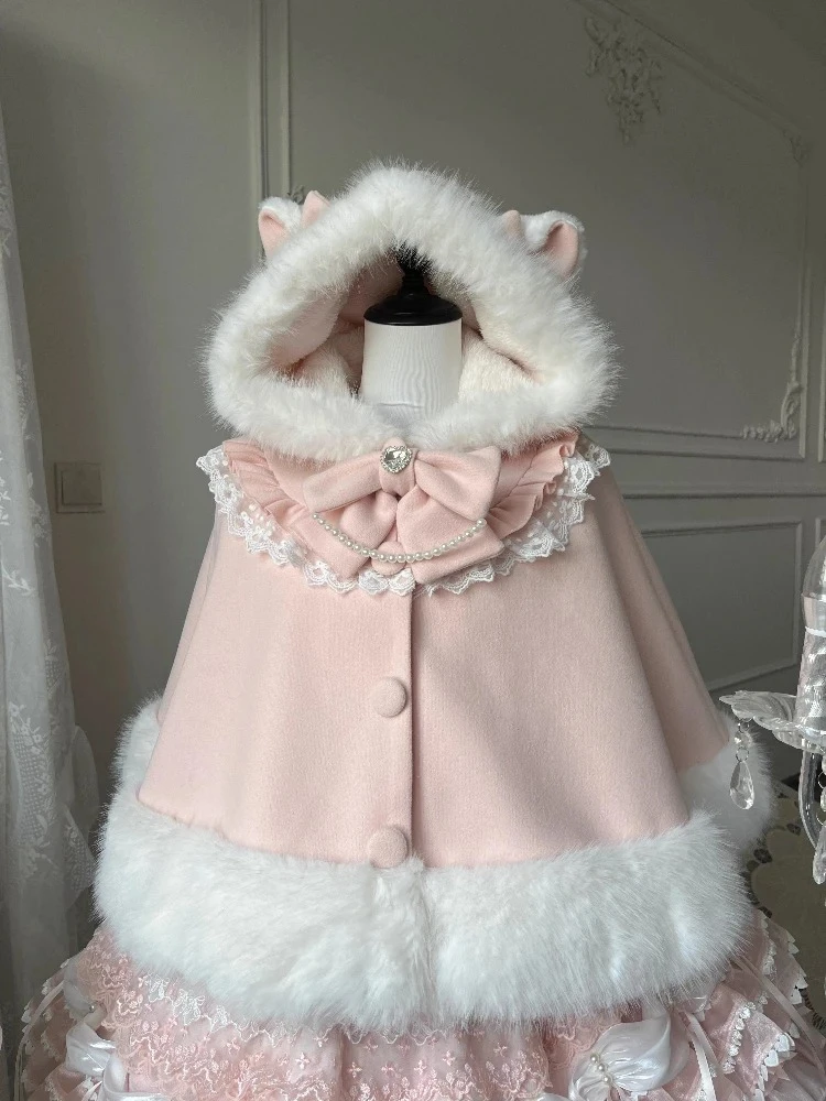 2025 natal inverno capa casaco feminino design arco lolita com capuz retalhos kawaii cope casaco feminino quente capa doce jaquetas