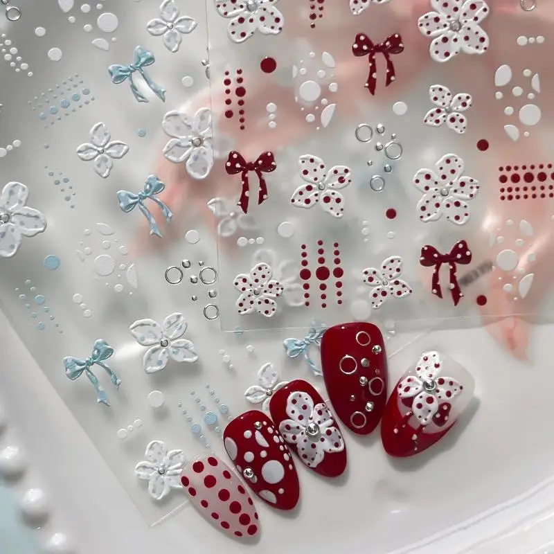 【Y】Flower,Polka,Bowtie Nail Sticker Self-Adhesive Decor Decals DIY Manicure Scrapbook Diary Sticker