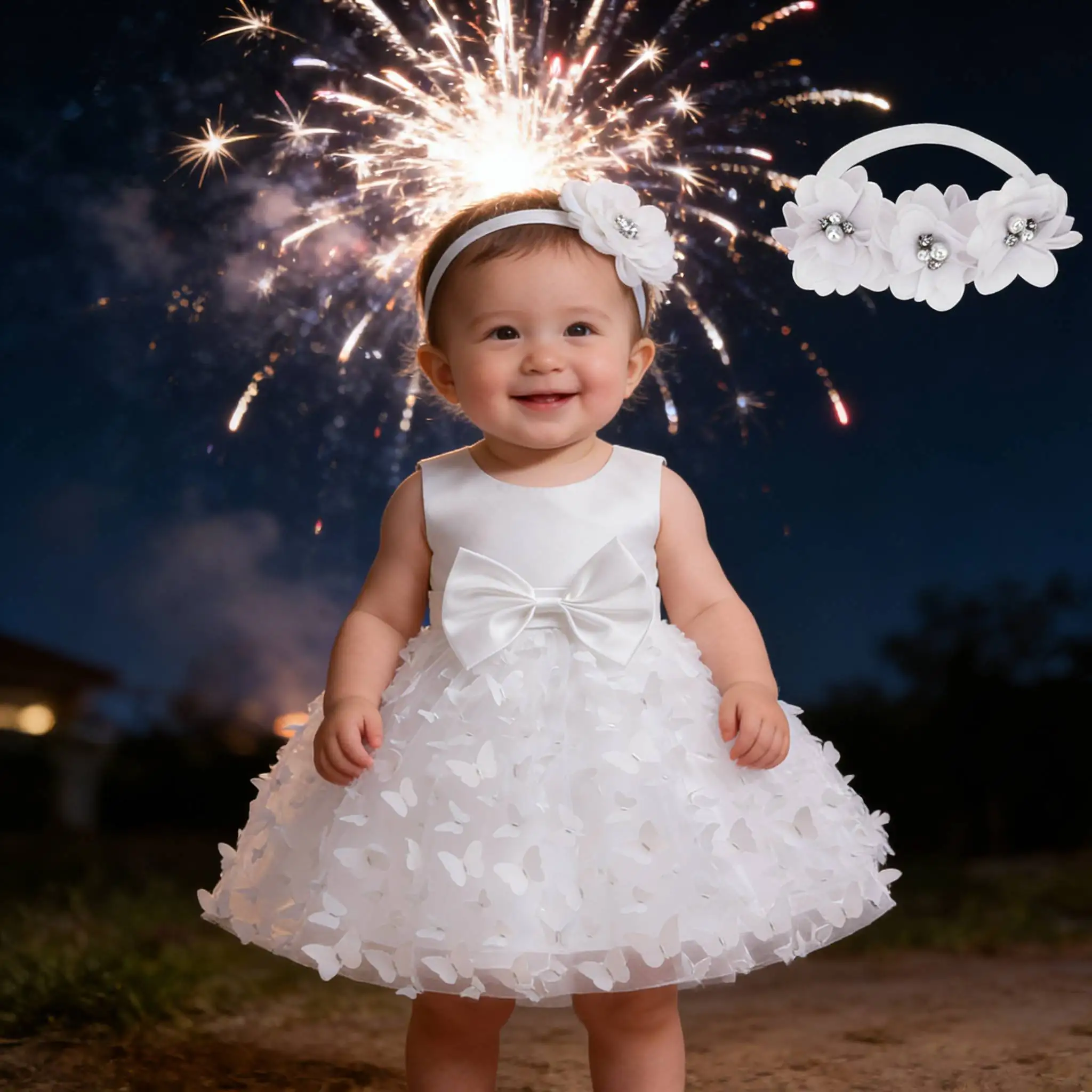 Baby-Mädchen-Partykleid, 0–24 Monate, 2 Jahre, weißes Kleid, Tüll-Tutu, Mädchenkleidung, Kinder, Weihnachten und Neujahr, Prinzessinnenkleid