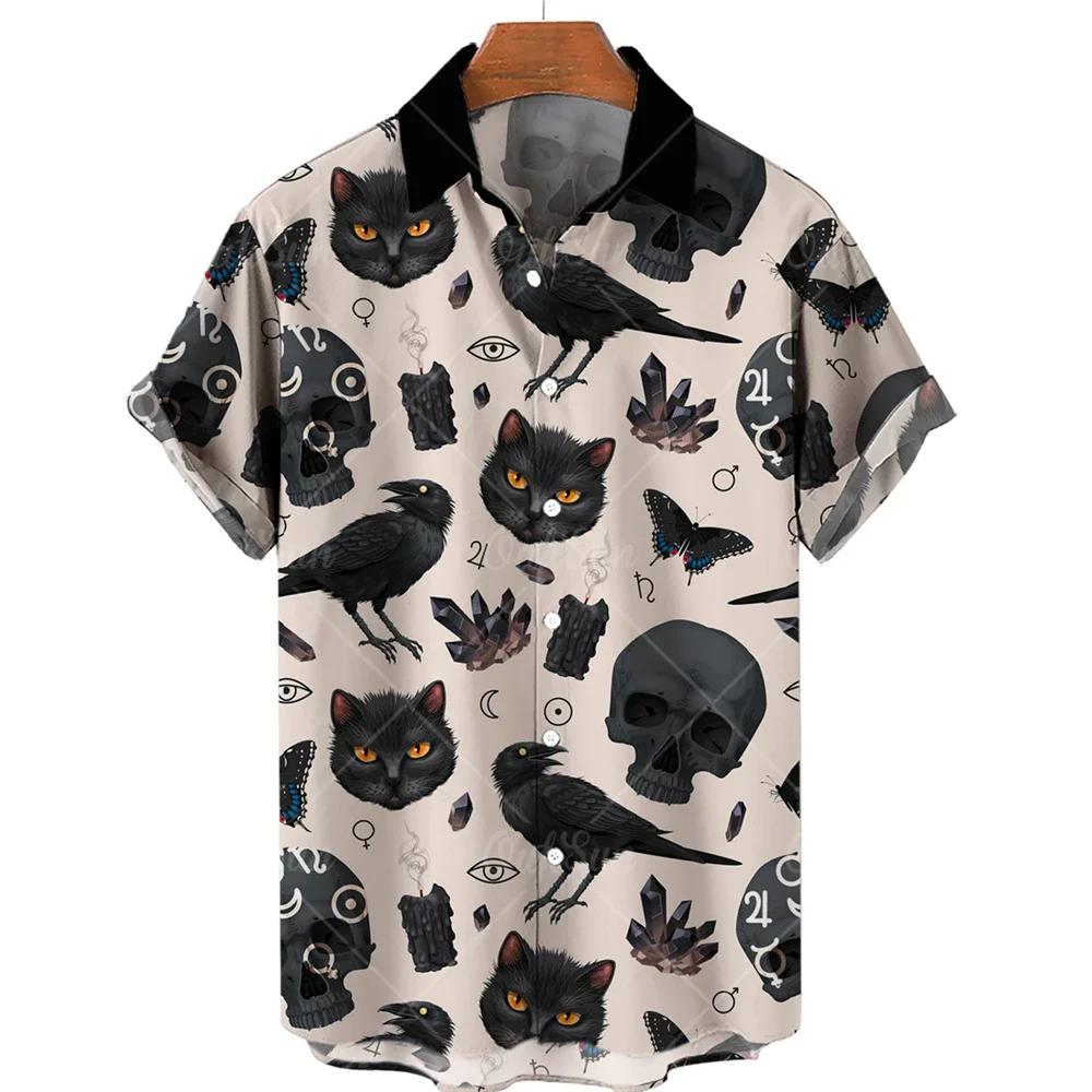 

2023 Men's Shirts 3d Halloween Print Trendy Cool Fashion Hawaiian Men Beach Party Tops Loose Short Breathable Sleeves Summer