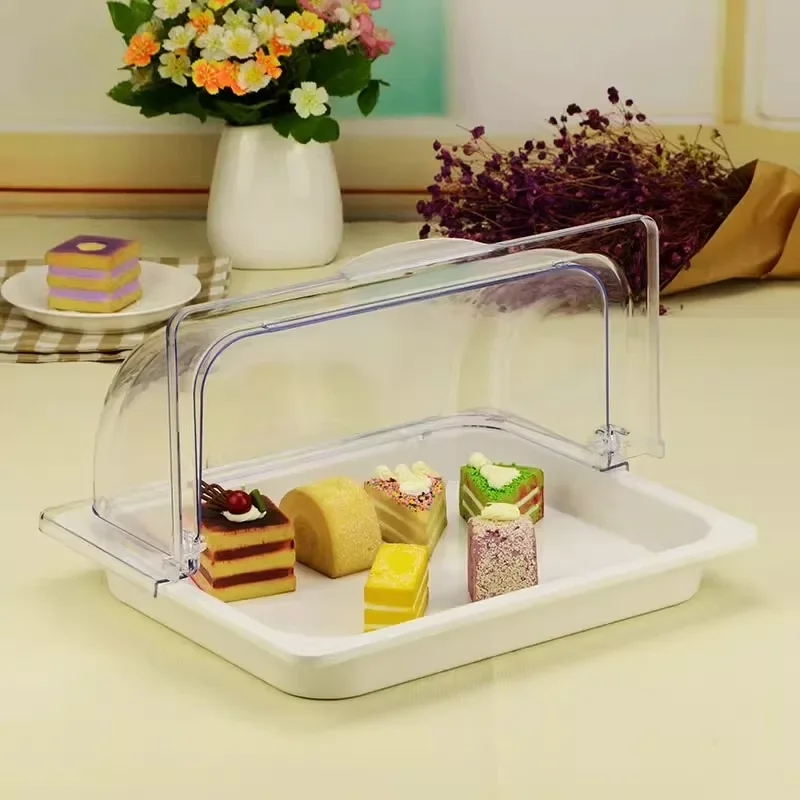 Melamine tray Fruit bread Display tray European commercial rectangle with transparent cover Bread cake dessert tray