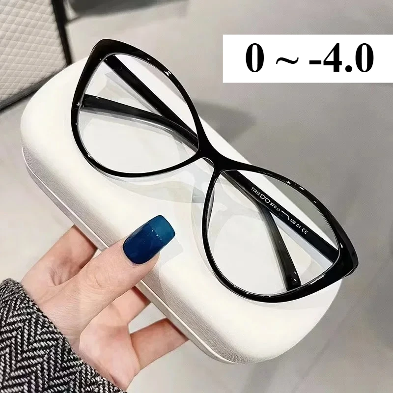 Frauen Vintage Cat Eye Myopie Gläser Mode Anti Blau Licht Transparente Brillen Großen Rahmen Lesen Computer Gläser