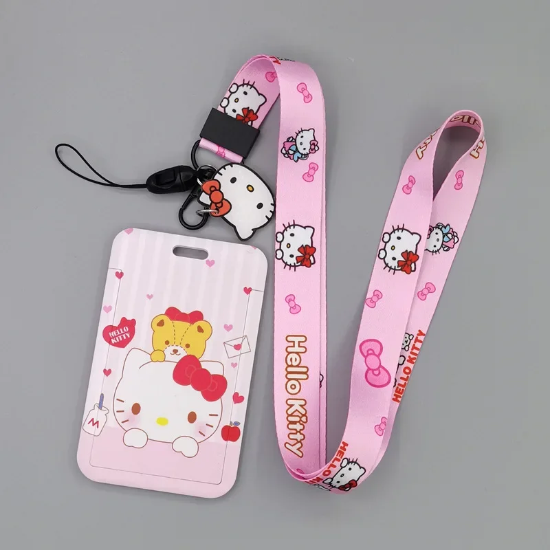 Sanrio Hello Kitty Kuromi Melody Cartoons PVC Card Holder Schoolgirl Anime Peripheral Lanyard Anti-loss Anti-degaussing Card Bag