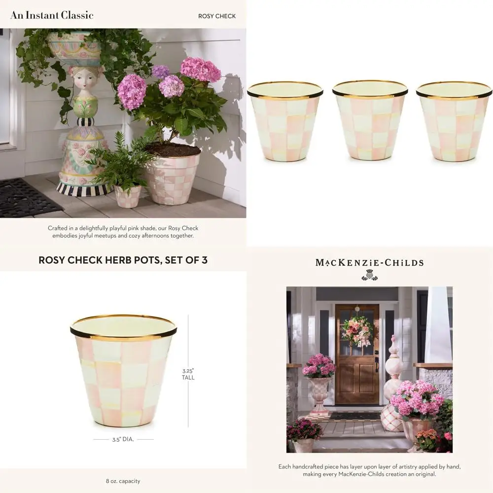 

Набор из 3-х маленьких эмалированных горшков для растений с розово-белым цветочным узором