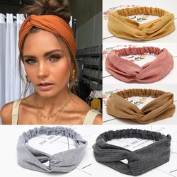 Diadema con nudo cruzado para mujer, bandas elásticas para el cabello, diadema suave de Color sólido para niña, accesorios para el cabello, envoltura para la cabeza anudada trenzada