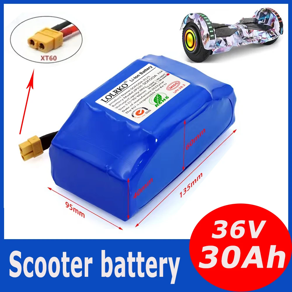 10S2P 36V 30000mAh lithium battery pack, electric balance car torsion car 36V battery 42V 30.0Ah universal battery