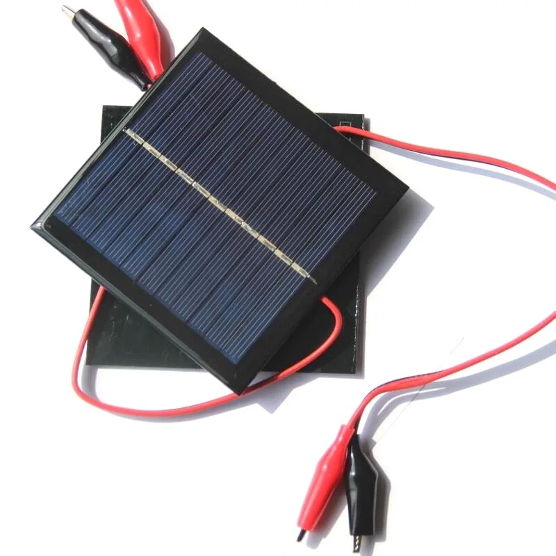 BUHESHUI 1W 5,5 V Mini célula Solar con pinza de cocodrilo para carga de batería de 3,7 V Panel Solar cuadrado 95*95MM 10 Uds
