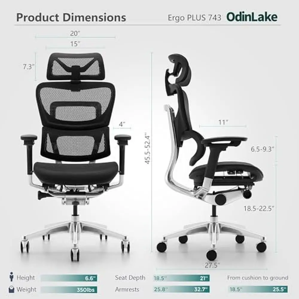 Ergo-silla de oficina de respaldo alto ajustable, soporte Lumbar dinámico, reposabrazos 4D, malla transpirable, construcción de alta resistencia, PU, 743-Plus