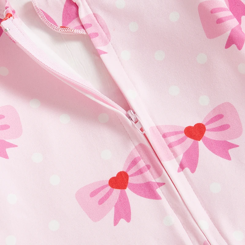Newborn Baby Girl Romper with Bow Headband 2 Pcs Set Bow Dot Pattern Crew Neck Long Sleeve Zip Up Jumpsuit