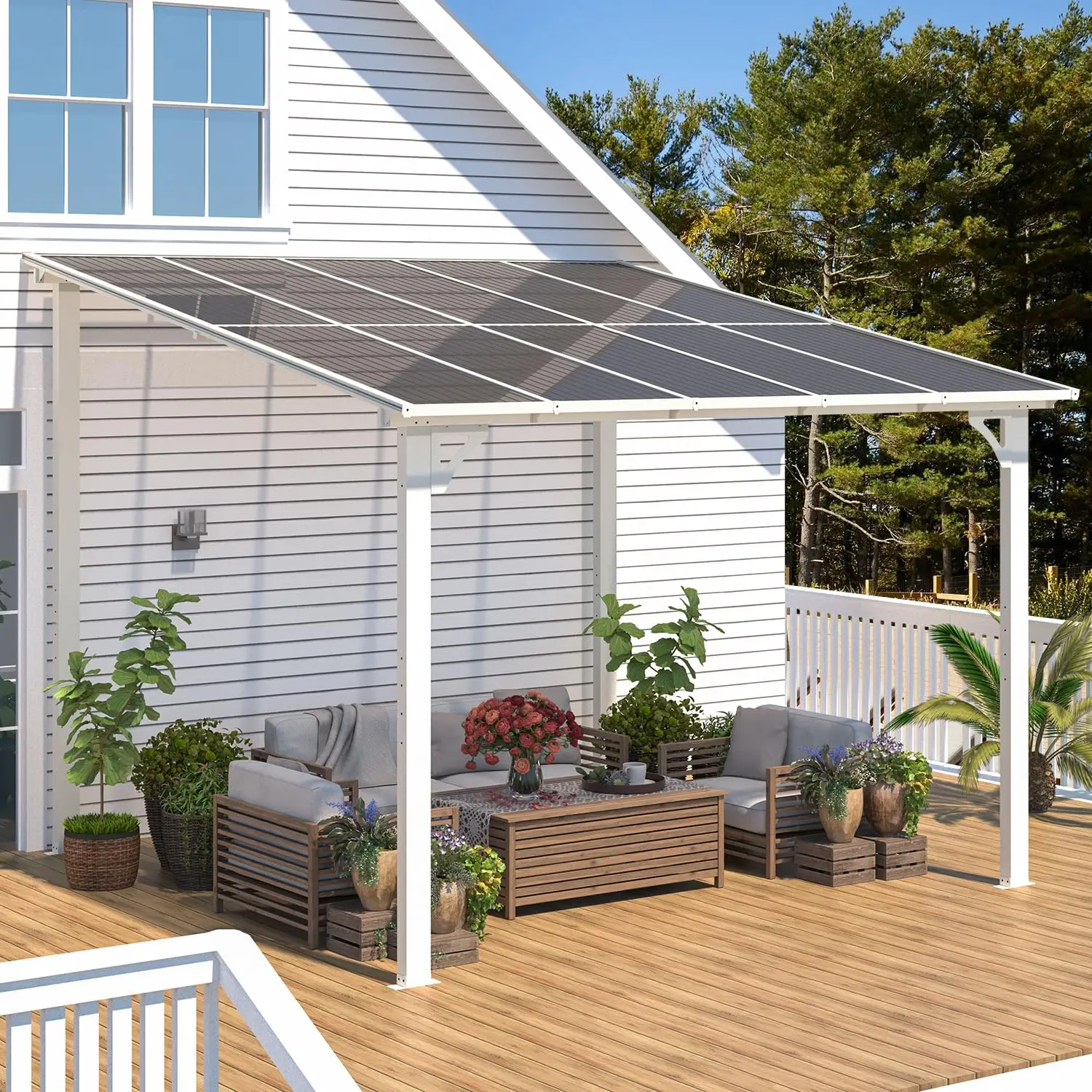 Wall Mounted Pergola Gazebo 10'x10' White Metal Awning Patio Lean to Canopy for Deck Porch Backyard Outdoor, Customized